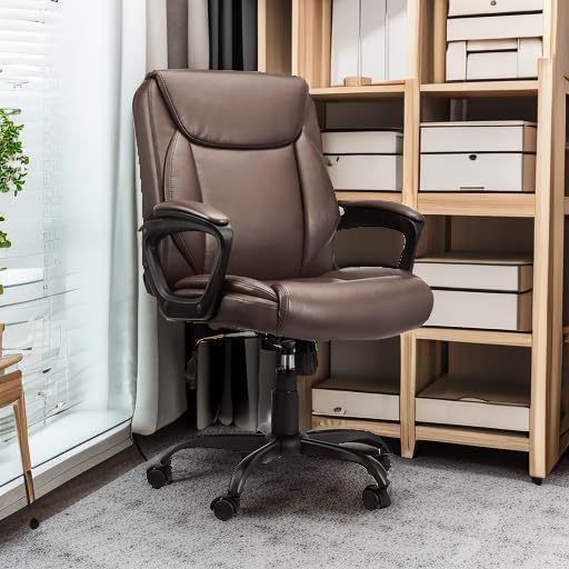 Classic PU surface, back-adjustable height office computer desk and chair, with armrests, size: 26 inches wide x 23.75 inches long x 42 inches high, black version