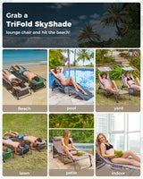 2-Seater Sun Chair with Facial Opening, Outdoor Foldable Portable Lounge Chair, Adjustable Five-Legged Folding Chair, With Sunshade, Suitable for Outdoor Beach, Gray Version