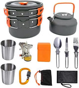 Camping cooking set - picnic cooking pot set - outdoor hiking and barbecue tableware set - camping travel supplies set including frying pan, water jug and stove