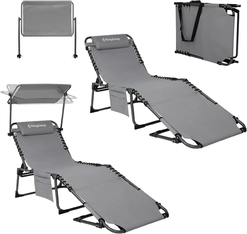 2-Seater Sun Chair with Facial Opening, Outdoor Foldable Portable Lounge Chair, Adjustable Five-Legged Folding Chair, With Sunshade, Suitable for Outdoor Beach, Gray Version O1499
