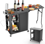 Outdoor Grill Table Cart 57"x24"x35", Outdoor Kitchen Island with Storage & Large Tabletop for Griddle, Pizza Oven, Ninja Woodfire Grill, BBQ Station, Dining Cart, Rolling BBQ Table