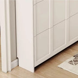 Narrow white artificial wooden shoe cabinet with door, modern entrance shoe rack, standalone hidden shoe cabinet