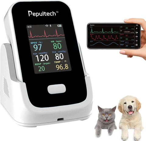 6 Parameters Veterinary Vital Signs Monitor,Wireless Veterinary Pulse Oximeter for Dogs, Rechargeable Blood Pressure Monitor for Pets,Oxygen Spo2 Monitoring Tools for Family Clinic Use