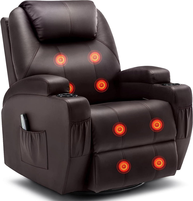 Recliner Chair, Rocking Chair with Massage and Heat, 360° Swivel Recliner Chairs for Adults, Rocker Manual Recliner with Remote Control and Cup Holder Room, Bedroom, Nursery T3011