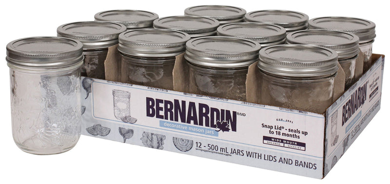 Wide Mouth Decorative Glass Mason Jars with Snap Lids, 500 mL, 12 Count U7485