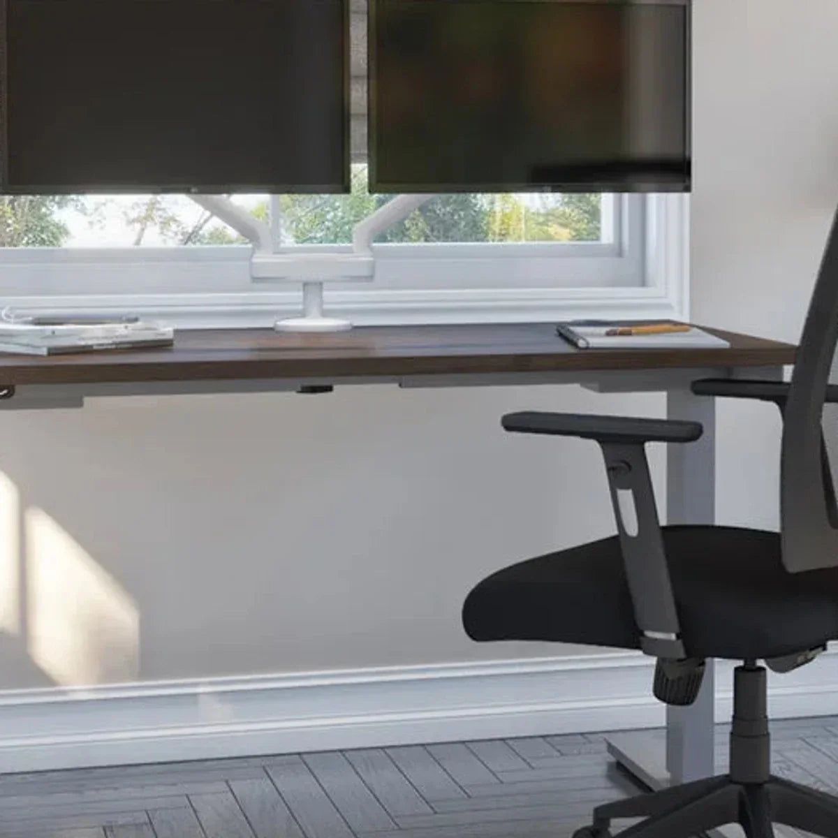 Bestar Upstand 61 cm x 122 cm (24 in. x 48 in.) Height Adjustable Desk with Dual Monitor Arm