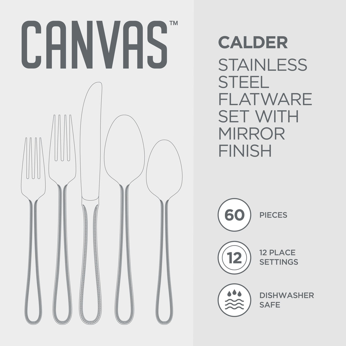 CANVAS Beaded Edge Flatware Set, Serves 12, 60-pc