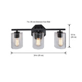 CANVAS Bridgewater 3-Light Vanity Light Fixture with Rippled Glass Shade, Black