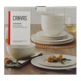 CANVAS Highbury Ribbed New Bone Dinnerware Set, Serves 4, 12-pc, White