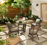CANVAS Lorette Outdoor Patio Round Dining Set with Wicker Chairs and Built-in Umbrella Pedestal, Brown, 5-pc