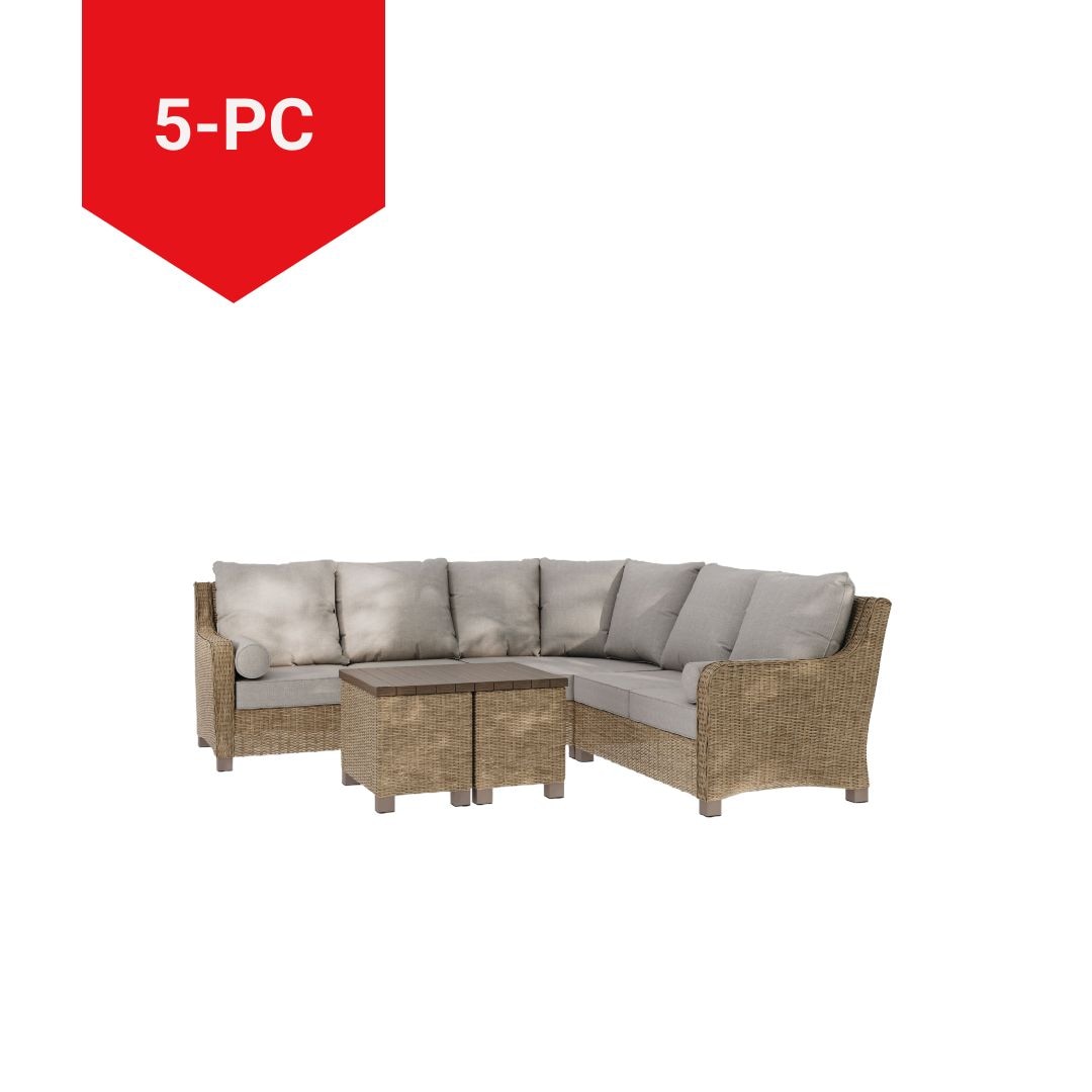CANVAS Moraine All-Weather Wicker Outdoor/Patio Sectional Set, UV-Resistant Cushions, 5-pc