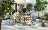 CANVAS Sauble Sling Outdoor Patio Dining Set with Swivel Chairs and Umbrella Hole, Tan, 7-pc