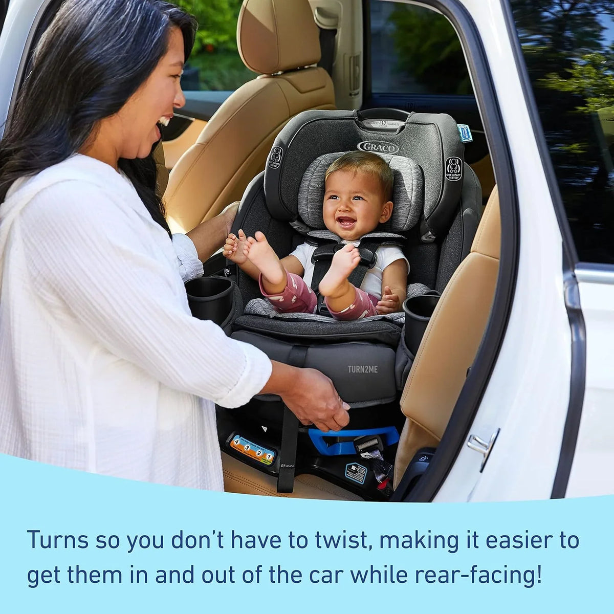 Turn2Me 3-in-1 Convertible Car Seat, Rotating, Rear & Forward-Facing, Highback Booster, SnugLock, Cambridge