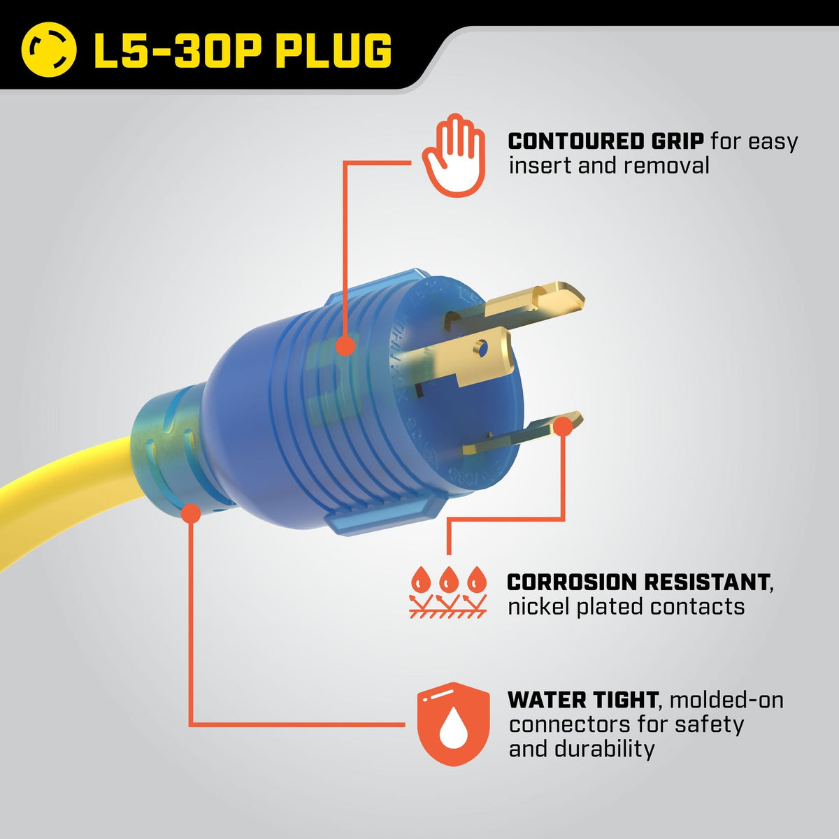 Champion 20A, 125V L5-30R Flat Design Generator Extension Cord, 25-ft