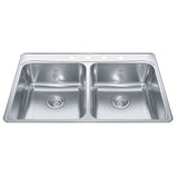 Drop-In Double 4-Hole Stainless Steel Sink, 33x22-in