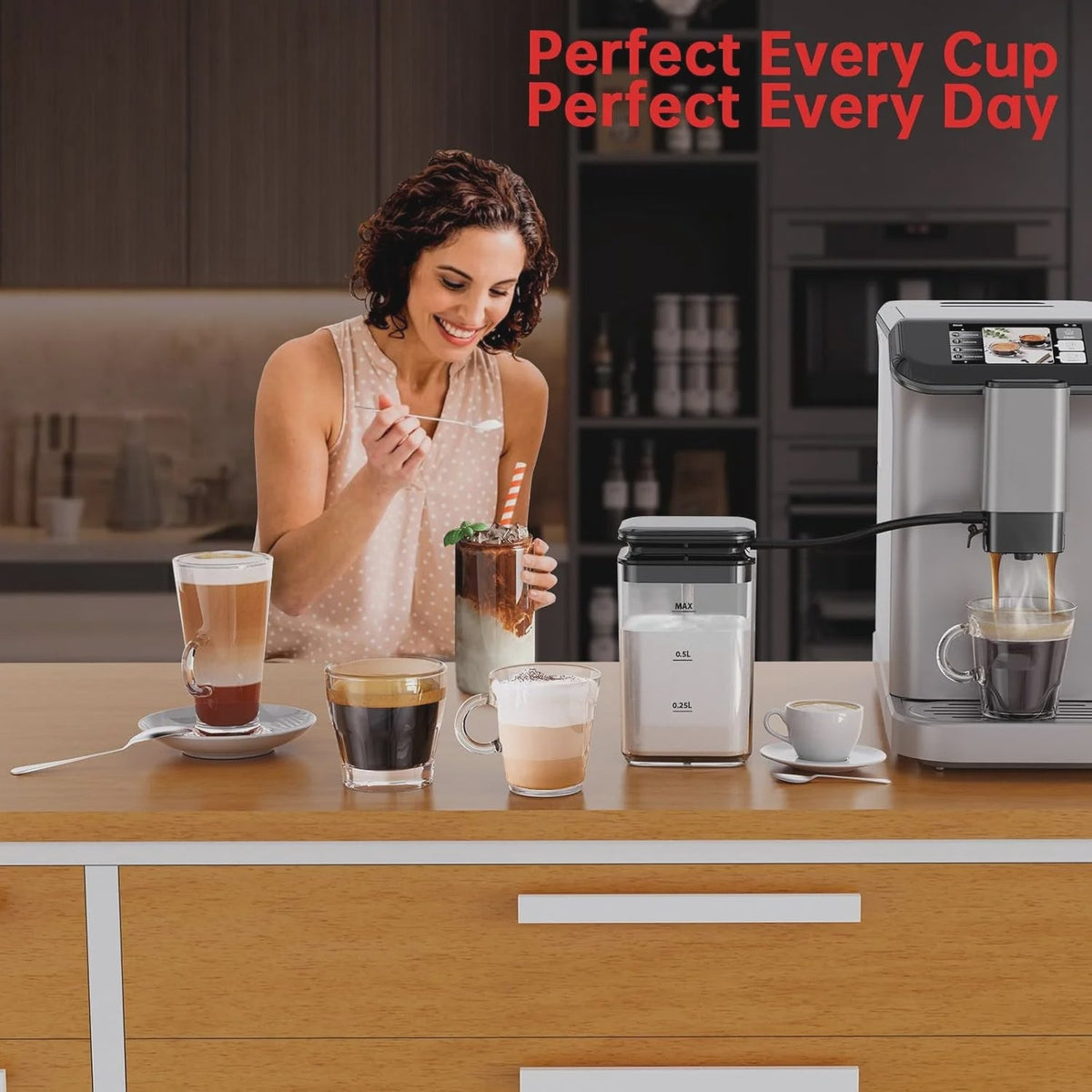 Full Automatic Espresso Machine with Built-In Grinder & Milk Frother - FTF Touchscreen Coffee Maker for Latte/Cappuccino, 20 Bar Pressur & 1.5L...