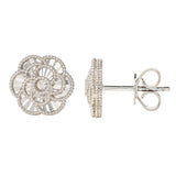 Diamond Cut Textured Flower Stud Earrings in White Gold