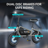 5TH WHEEL 14 in Electric Bike for Adults with 650W Peak Motor Electric Bicycle, 36V 7.8Ah Battery Ebike, UL2849