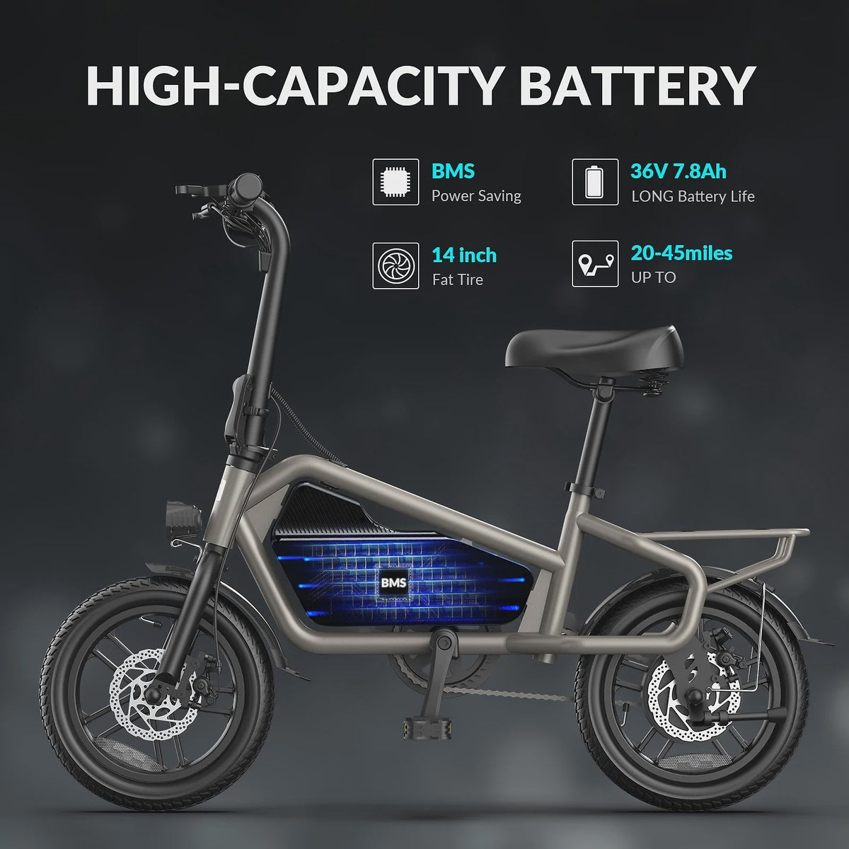 5TH WHEEL 14 in Electric Bike for Adults with 650W Peak Motor Electric Bicycle, 36V 7.8Ah Battery Ebike, UL2849