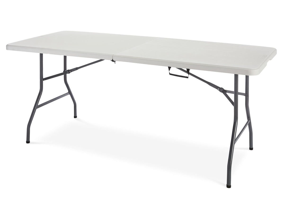 Portable Folding Table with Casters & Handle, 6-ft, White