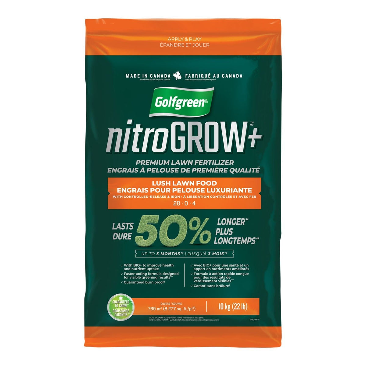 Nitrogrow+ Premium Nitrogen Enriched Lush Lawn Fertilizer, 28-0-4, 10kg