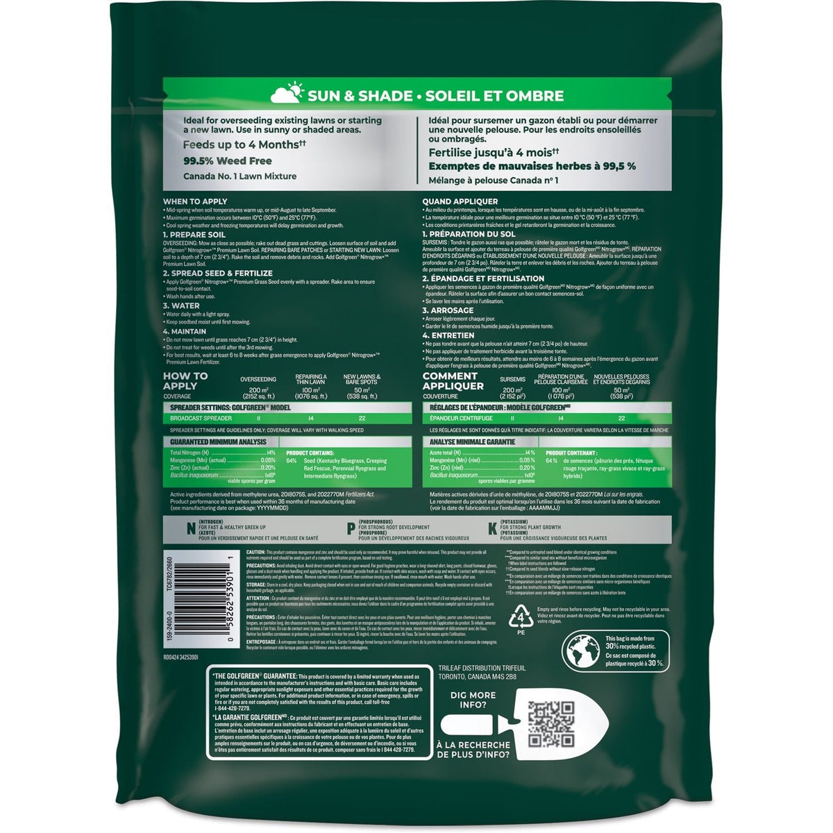 Nitrogrow+ Premium Nitrogen Enriched Sun and Shade Grass Seed with Fertilizer, 14-0-0, 1.2kg