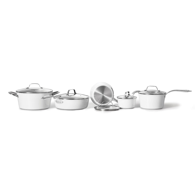 The Rock Ceramic Zero Cookware Set, Non-Stick, Dishwasher & Oven Safe, White, 10-pc D5993