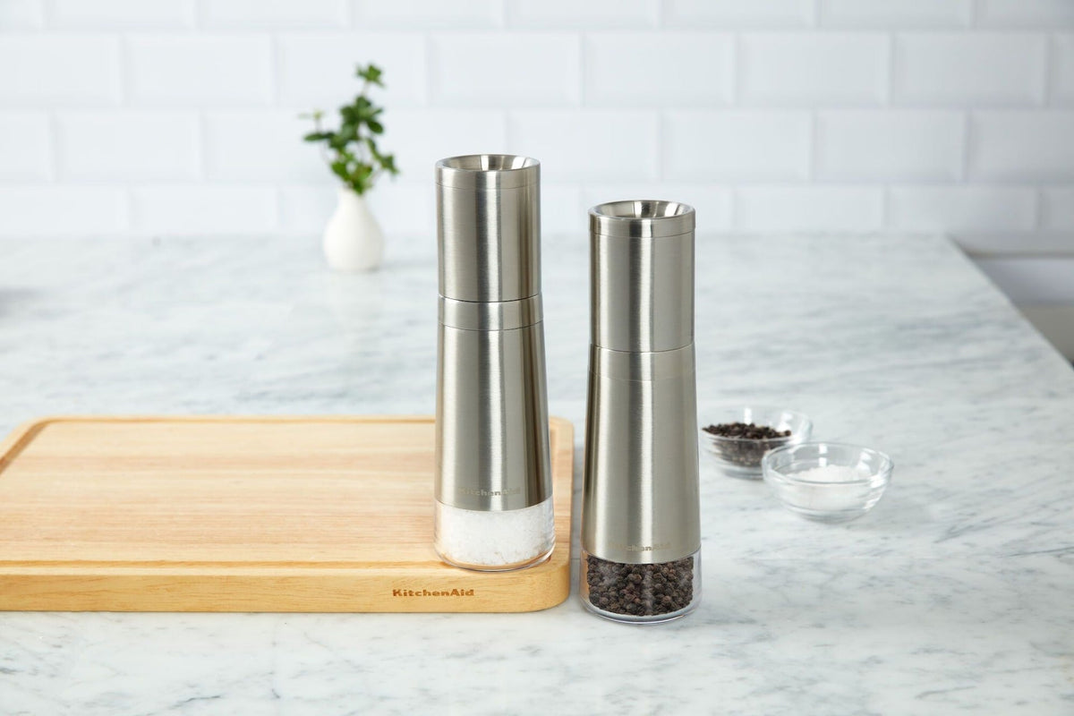 Stainless Steel Salt & Pepper Grinder Set, 8-in, Pre-Filled
