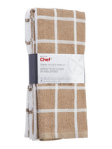 Terry Cotton Checkered Kitchen Towels, Reusable, 16-in x 26-in, 4-pk, Brown/White