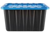 Heavy Duty Stackable Storage Box with Lid, 102-L, Black/Blue