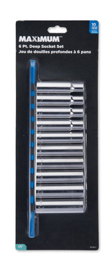 MAXIMUM 1/2-in Drive 6 Pt. Deep Socket Set, Metric, Nickel-Chrome Plating, 10-pc