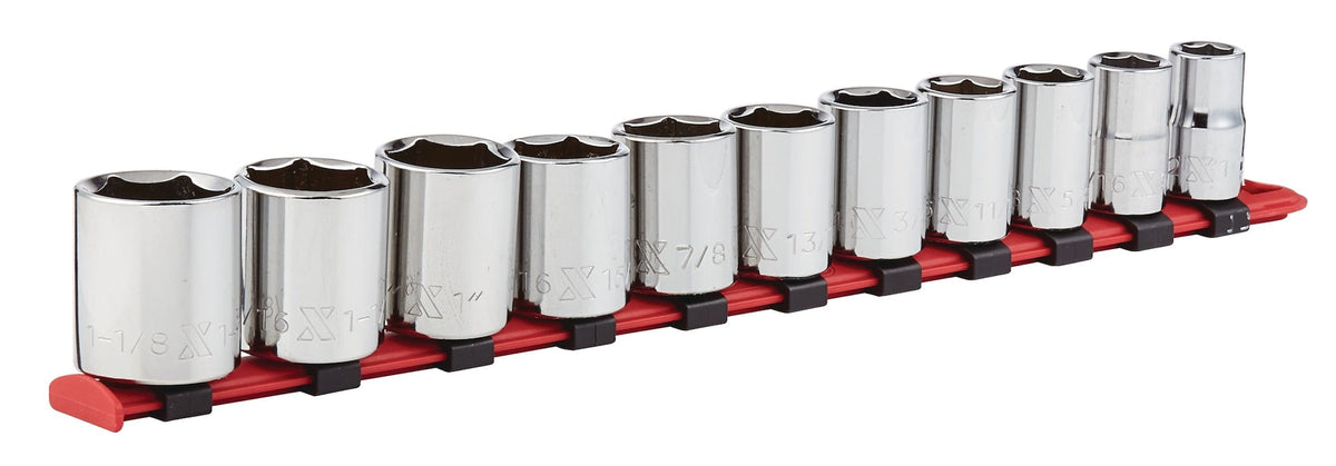 MAXIMUM 1/2-in Drive 6 Pt. Socket Set, SAE, Nickel-Chrome Plating, 11-pc