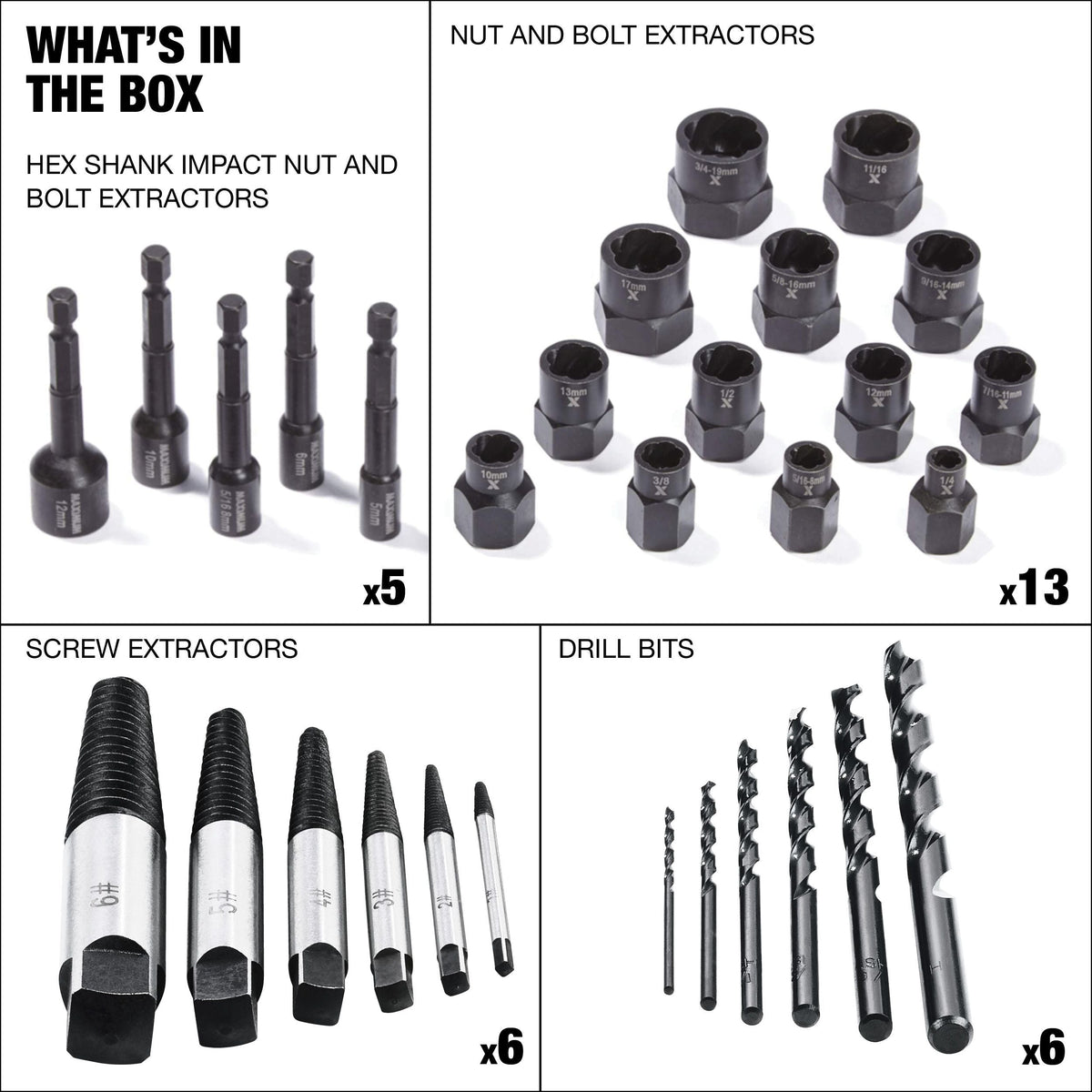 MAXIMUM Bolt Remover Set, 30-pc, SAE/Metric