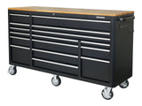 MAXIMUM Tool Cabinet with Wood Top and 4-Outlet Power Strip, Black, 74x24-in