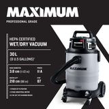 MAXIMUM VK811PH HEPA Certified Wet/Dry Shop Vacuum with Hose and Accessories, 30-L