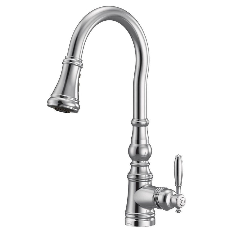 Weymouth Single Handle High Arc Pull Down Sprayer Kitchen Faucet with Power Clean, Chrome R7690
