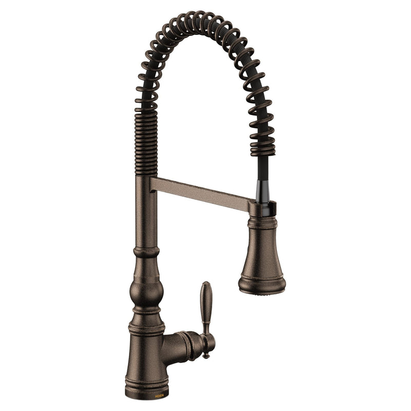Weymouth Single Handle Pre-Rinse Spring Pull Down Sprayer Kitchen Faucet with Power Boost, Oil Rubbed Bronze N6871