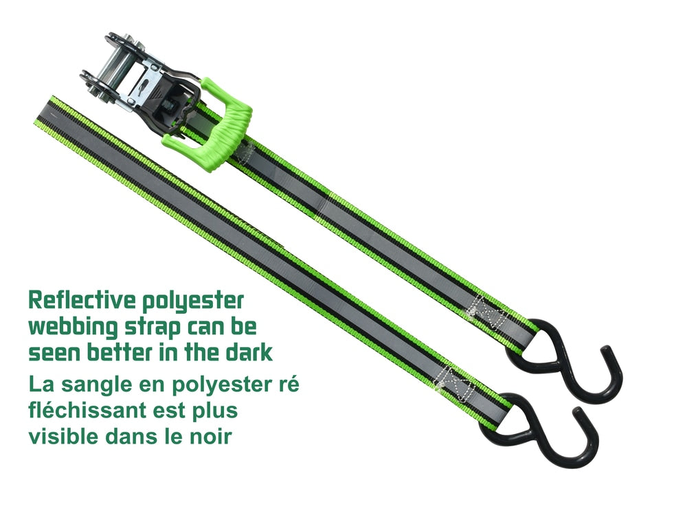 1,500-lb Reflective Ratchet Tie-Down Strap with Padded D-Handle, 1-in x 12-ft, 2-pk