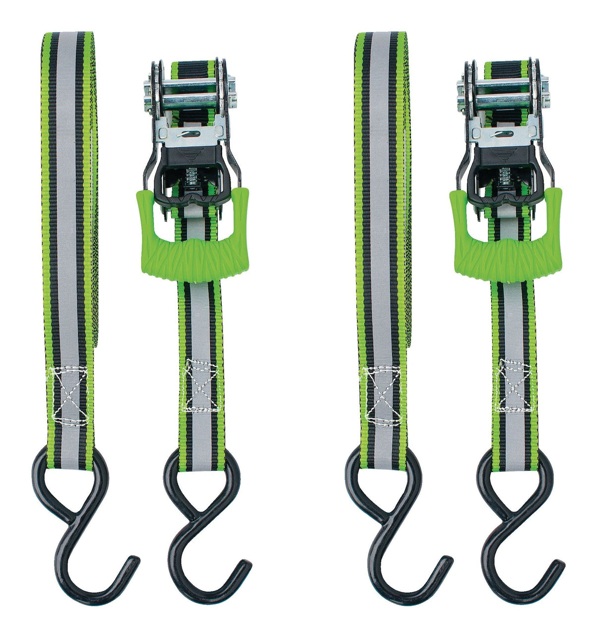 1,500-lb Reflective Ratchet Tie-Down Strap with Padded D-Handle, 1-in x 12-ft, 2-pk