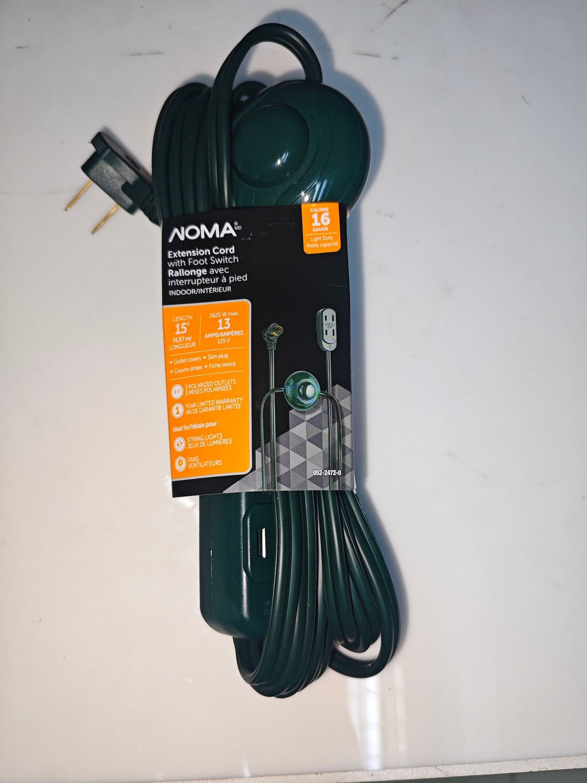 14-ft 7-in 16/2 Indoor Extension Cord, ON/OFF Foot Switch, Green