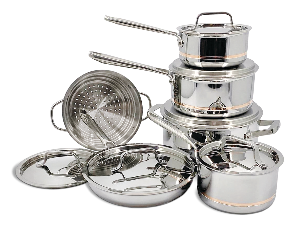 5-Ply Copper Core Stainless Steel Cookware Set, Oven Safe, 12-pc
