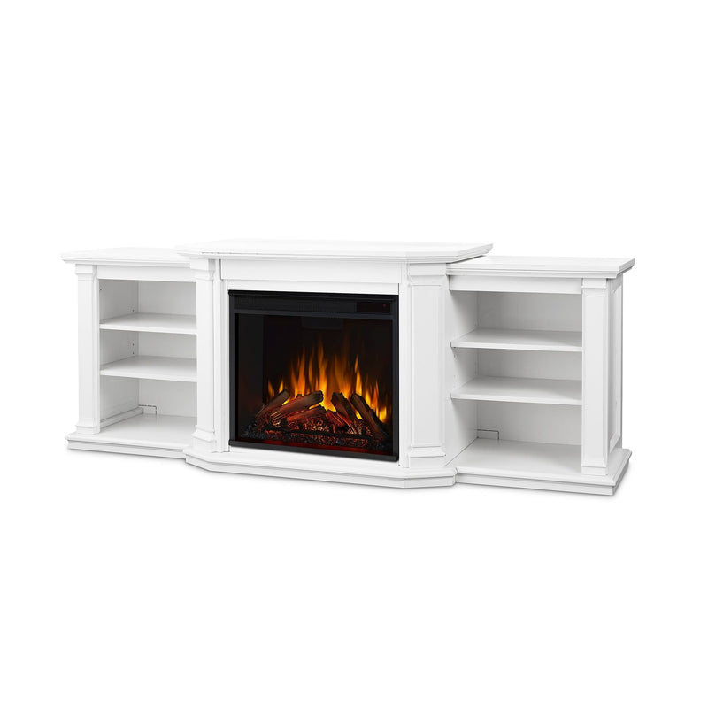 Valmont Media Indoor Electric Fireplace TV Stand, 74-in, 1500W, Includes Remote Control & Firebox, White T6892