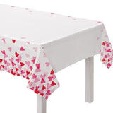 Rectangle Plastic Reusable Table Cover, White/Pink/Red, Heart, 54x84-in, for Valentine's Day/Anniversary/Wedding