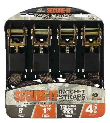 Ratchet Tie-Down Straps, 1-in x 8-ft (2.54 cm x 2.4 m), 4-pk