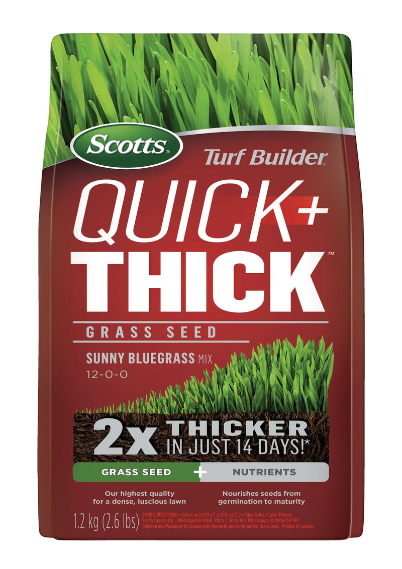 Turf Builder Quick + Thick Grass Seed Sunny Bluegrass Mix, 12-0-0, 1.2-kg V9705