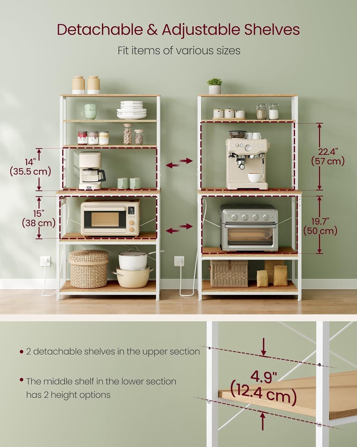 Home Oak/White Baker's Rack with 4 AC Outlets