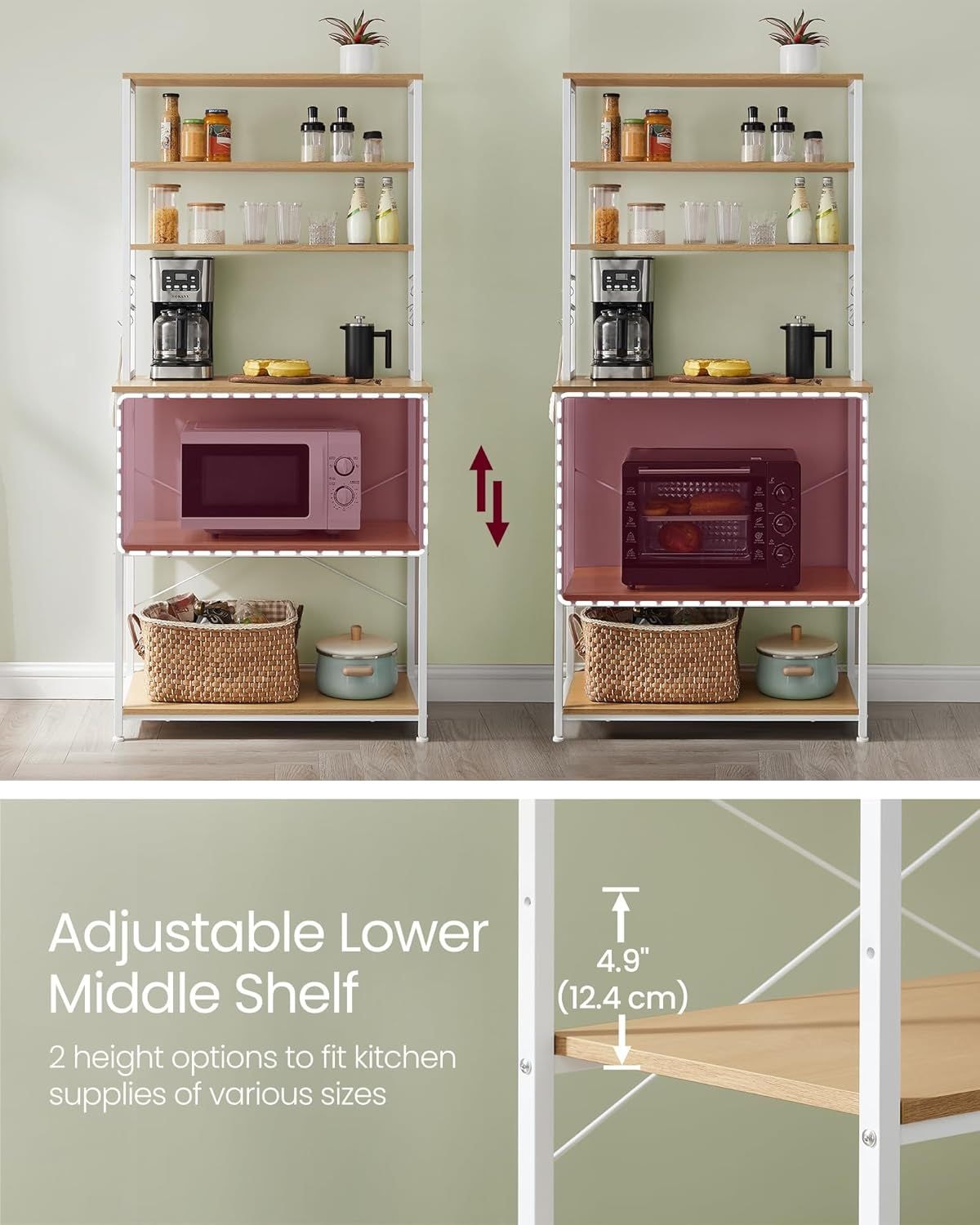 Home Oak/White Baker's Rack with 4 AC Outlets