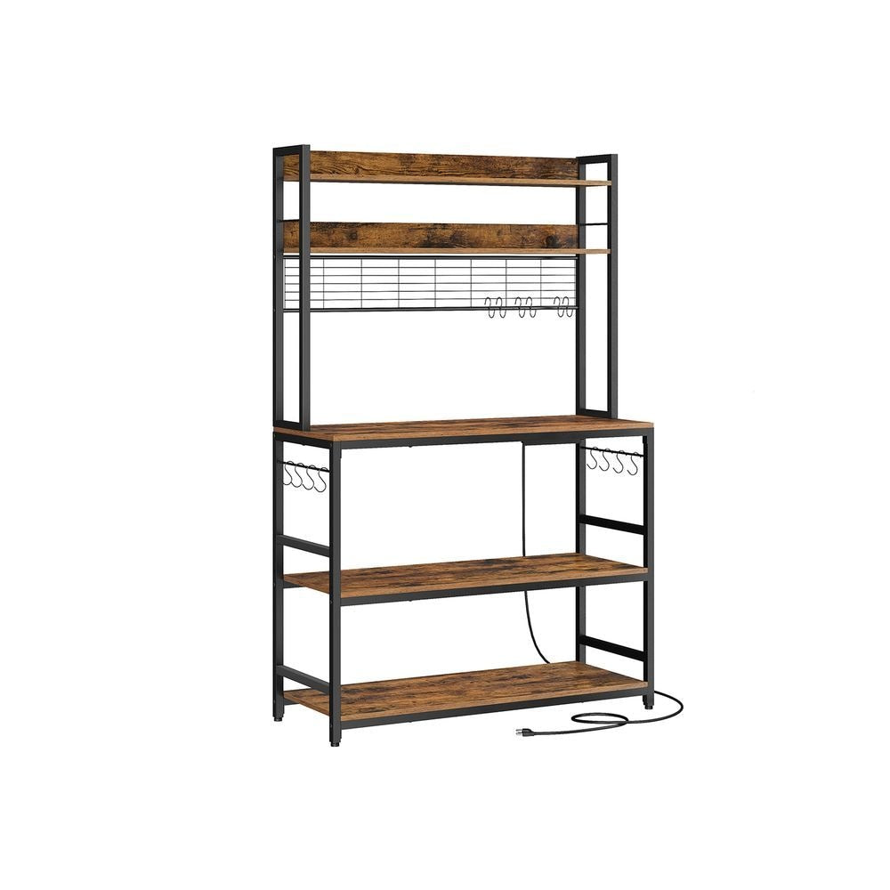 Home Rustic Brown Baker's Rack with 4 AC Outlets