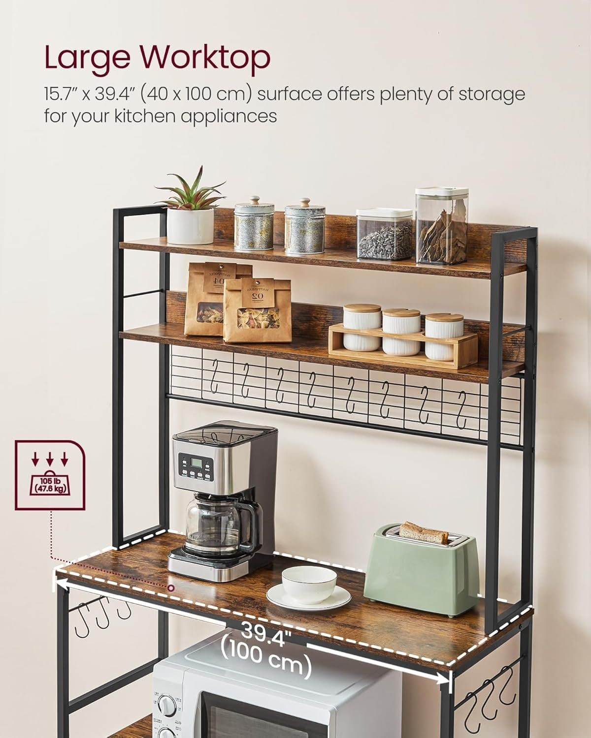 Home Rustic Brown Baker's Rack with 4 AC Outlets