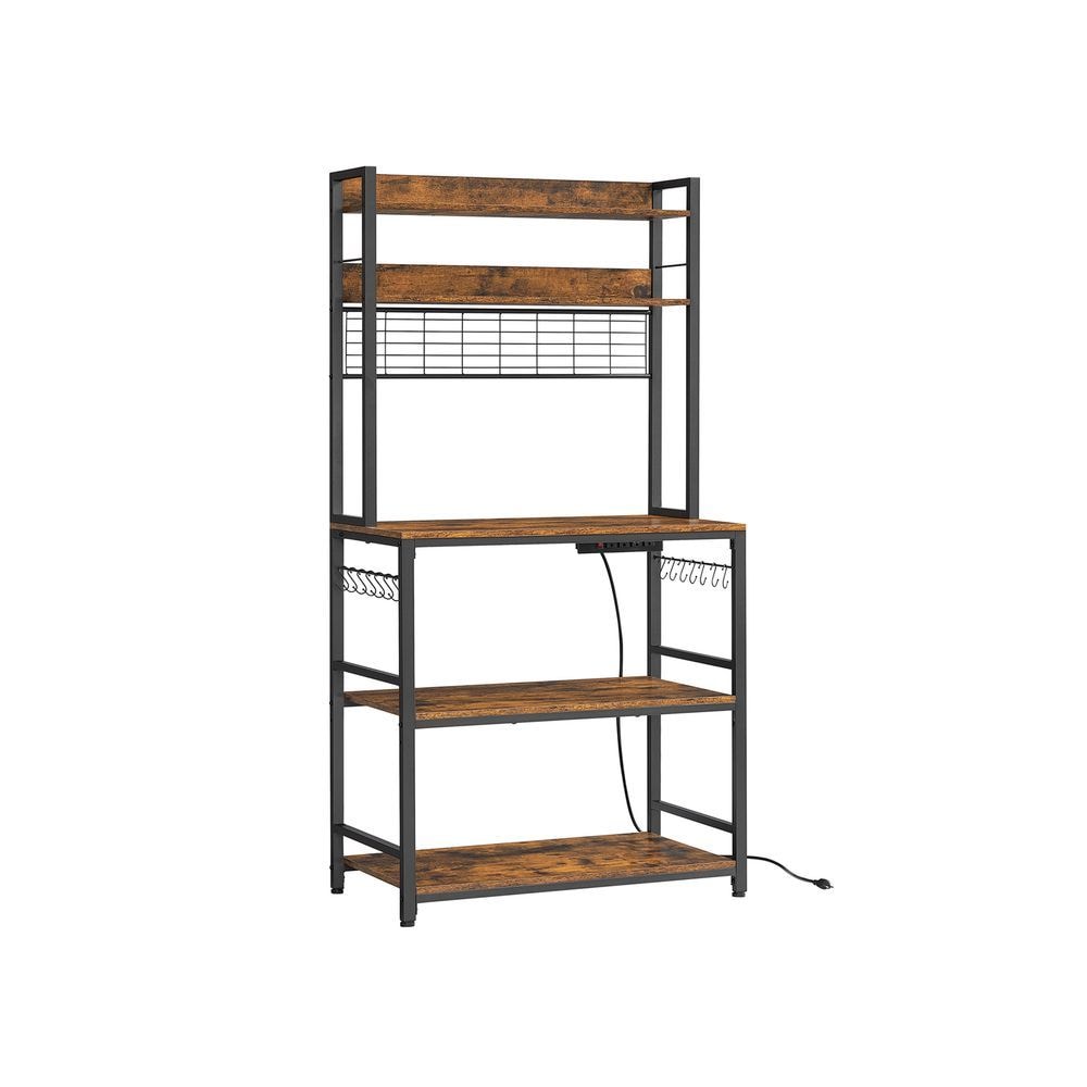 Home Rustic Brown Baker's Rack with Charging Station
